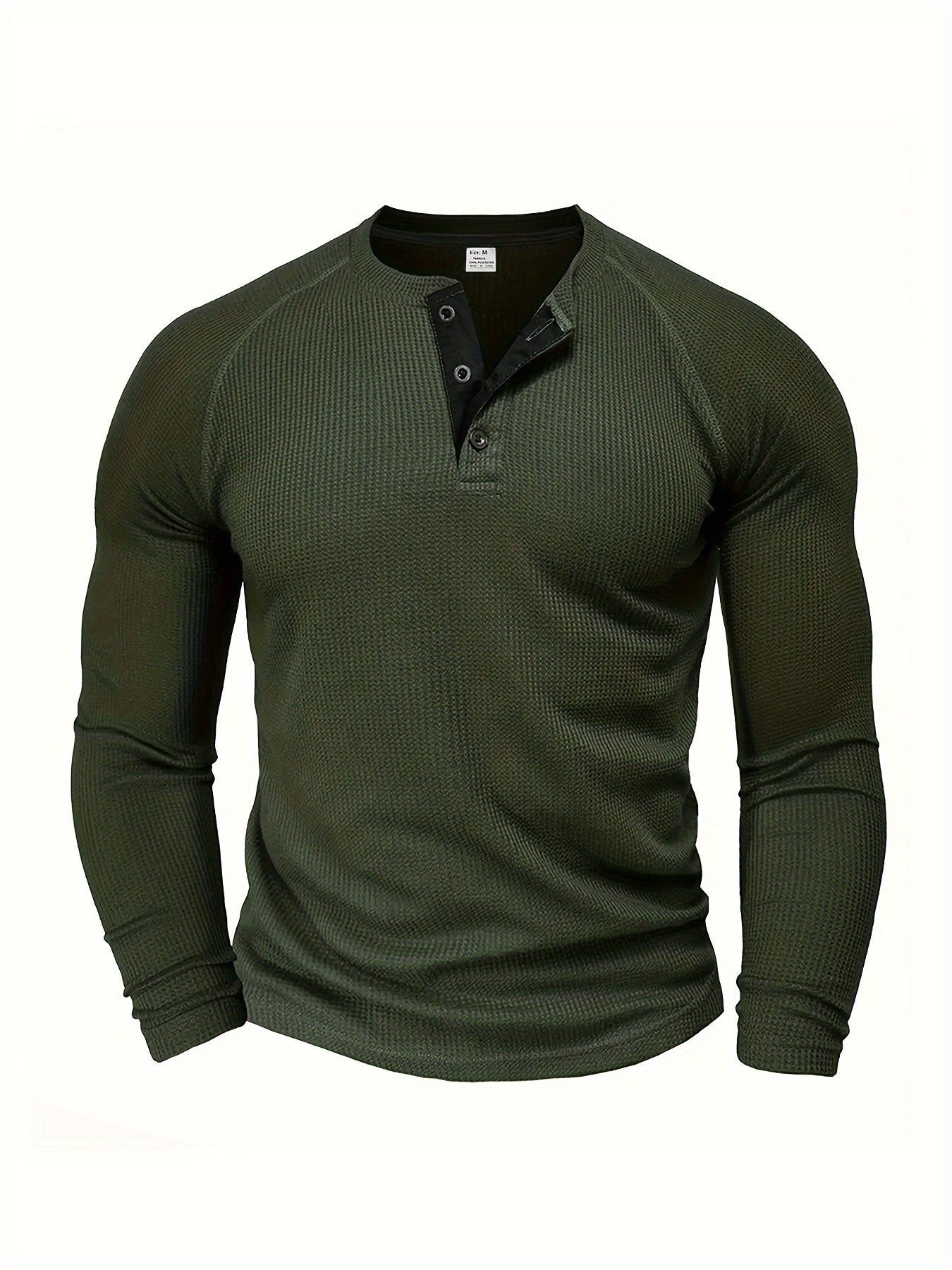 Loose Fit Mens Solid Henley Shirt - Soft Polyester Long Sleeve Crew Neck with Half Button Front and Raglan Sleeves - Perfect for Weekend Casual Spring and Fall Outdoor Activities