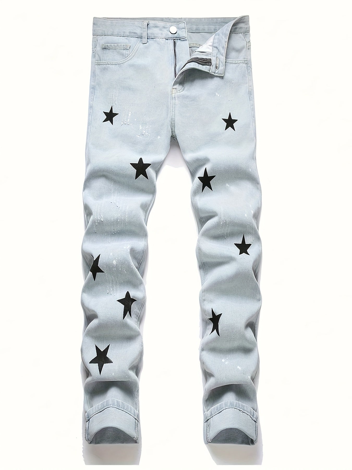 FORUWISH  -  Casual Men's Star Pattern Chic Jeans, Street Style Denim Pants