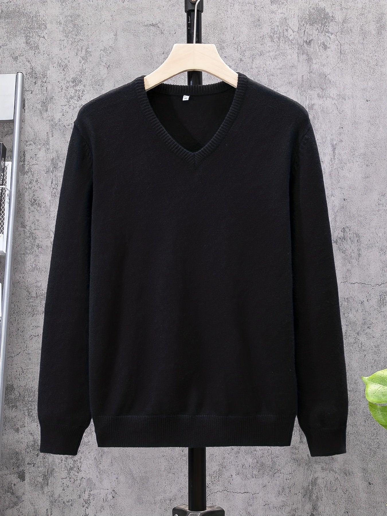 All Match Knitted Solid Sweater, Men's Casual Warm Slightly Stretch V Neck Pullover Sweater For Men Fall Winter