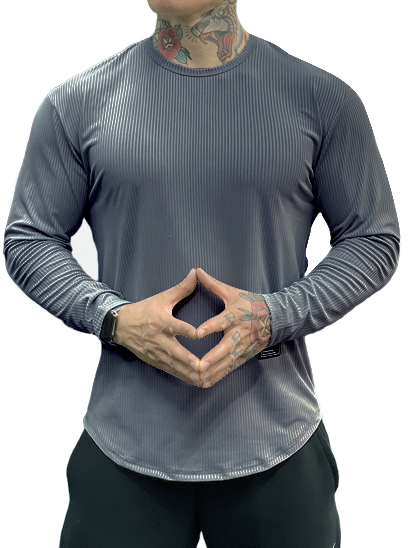 Quick-drying Men's Long-sleeved Solid Color Round Neck Sports T-shirt for Running Fitness Basketball Training