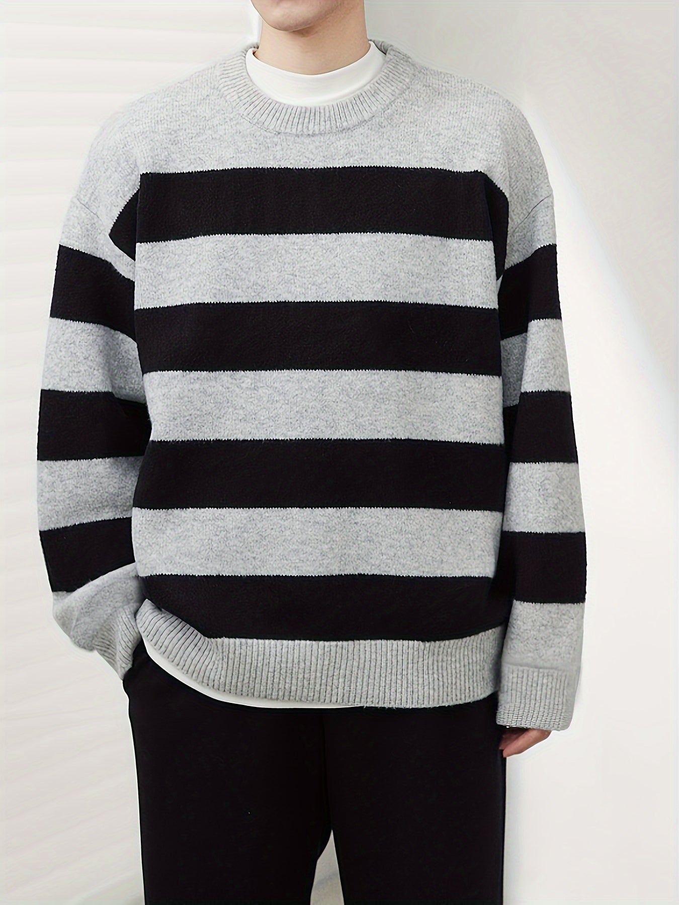 Cozy Color Block Striped Knitted Pullover Sweater - Soft, Casual, Long Sleeve, Crew Neck, Fall Winter Essential - Perfect for Everyday Wear