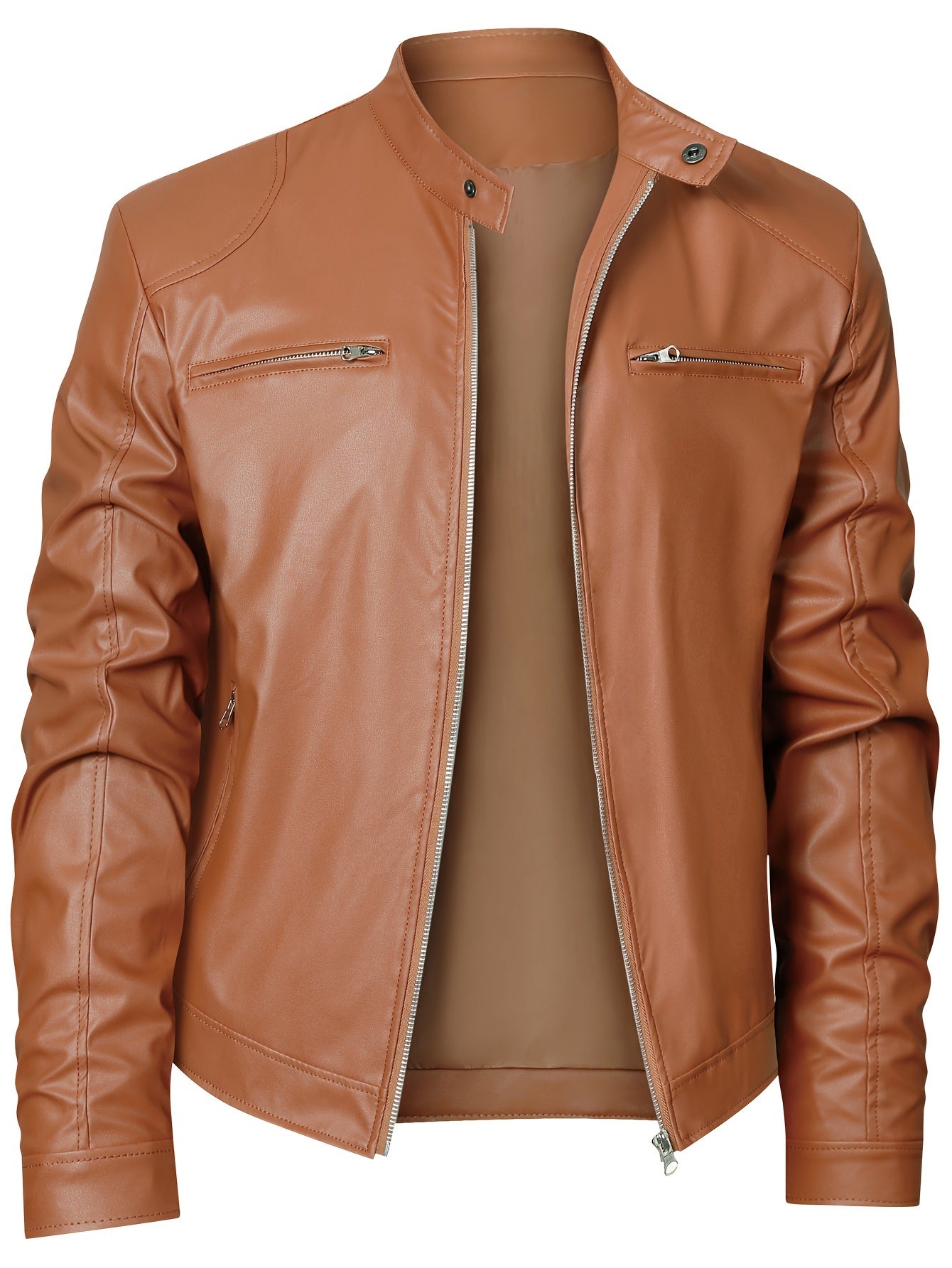 Men's PU Leather Biker Jacket For Spring Fall