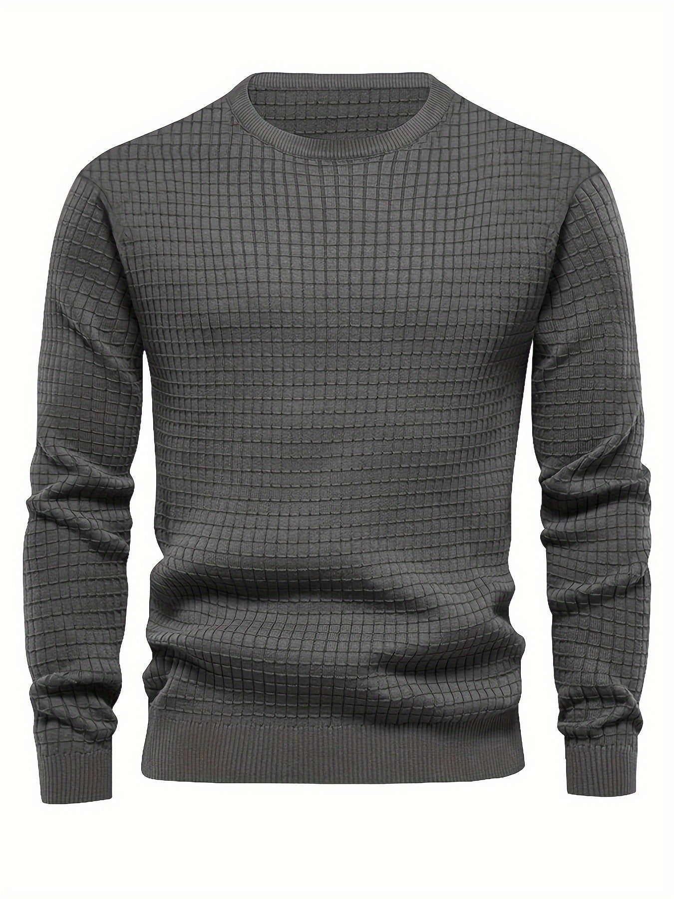 Cozy Waffle Knit Sweatshirt - Men's Casual Stretch Crew Neck Pullover for Autumn Winter - Soft, Breathable, and Comfortable