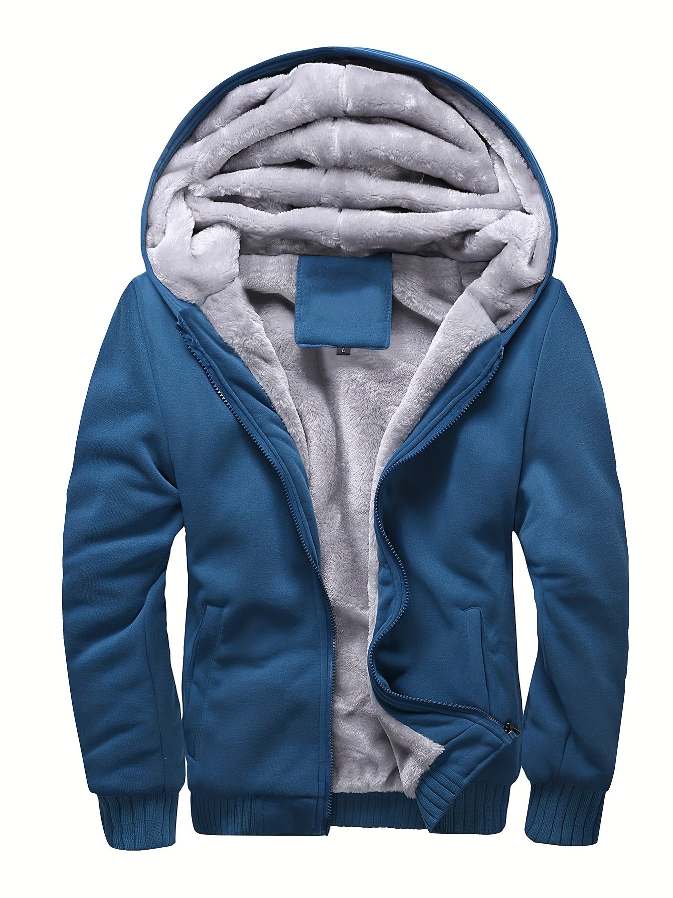 Warm Fleece Hooded Jacket, Men's Casual Stretch Zip Up Jacket Coat For Fall