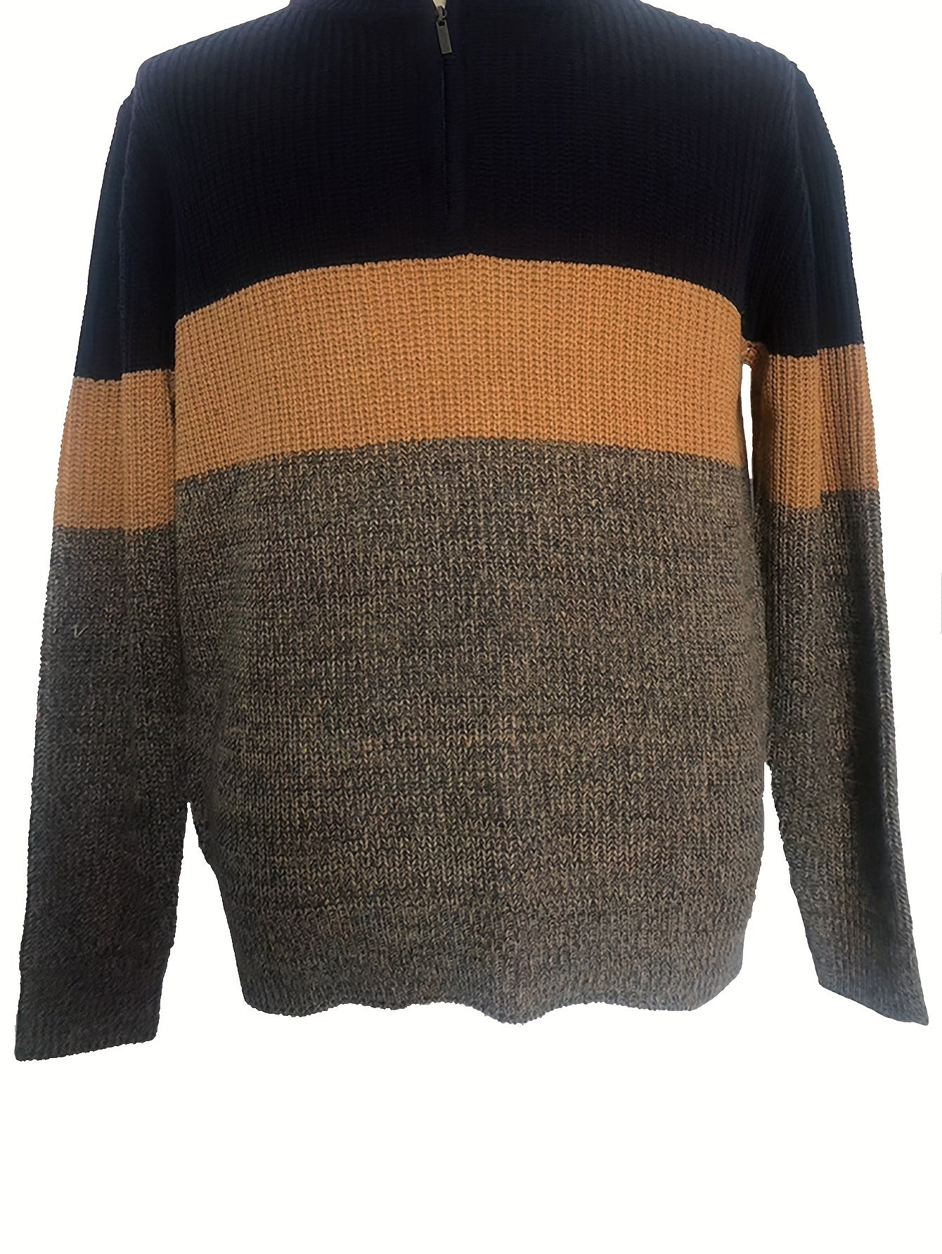 All Match Knitted Color Block Sweater, Men's Casual Warm Slightly Stretch V Neck Pullover Sweater For Men Fall Winter