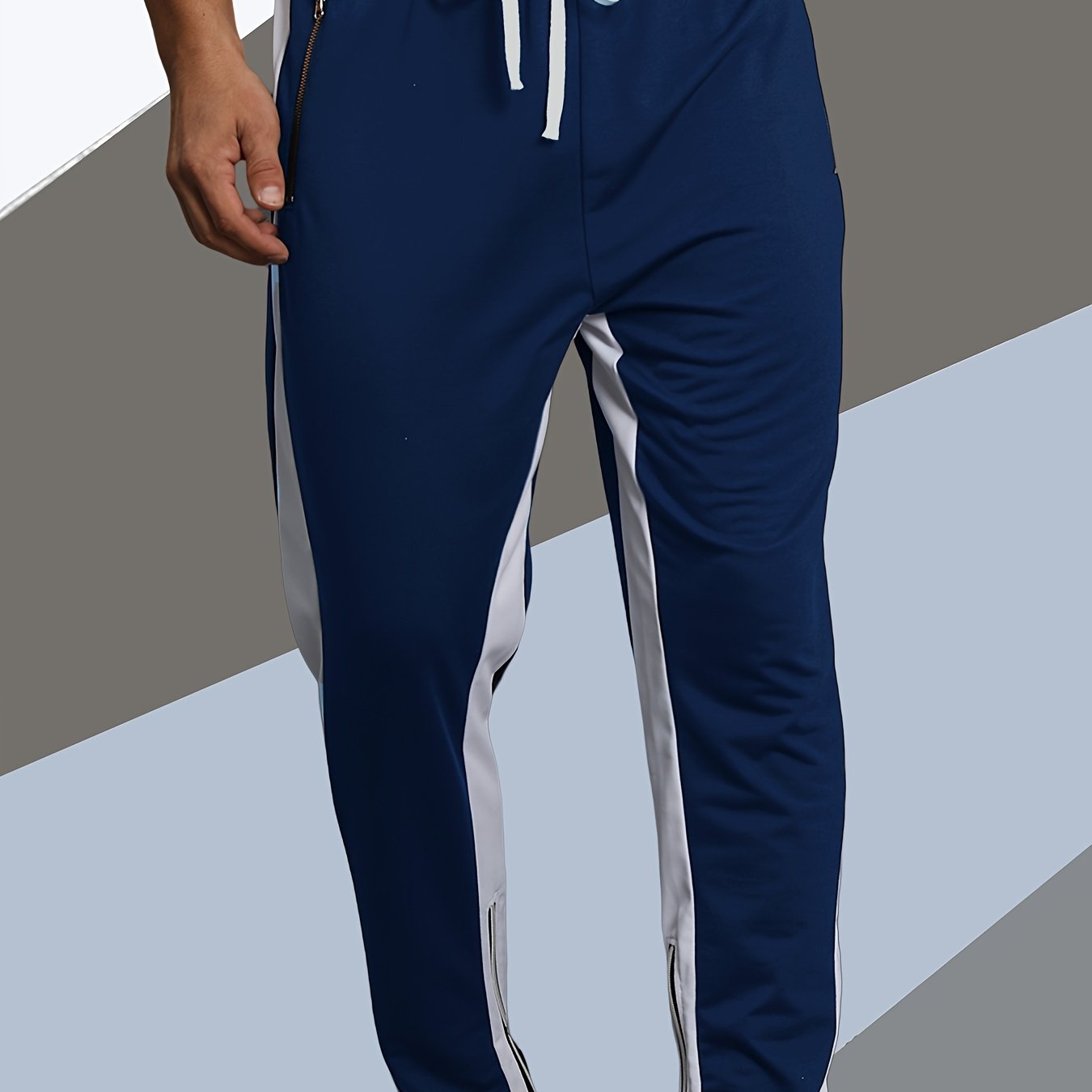 FORUWISH  -  Men's Street Style Color Block Joggers, Men's Street Style Stretch Zipper Pockets Track Pants Tapered Pants