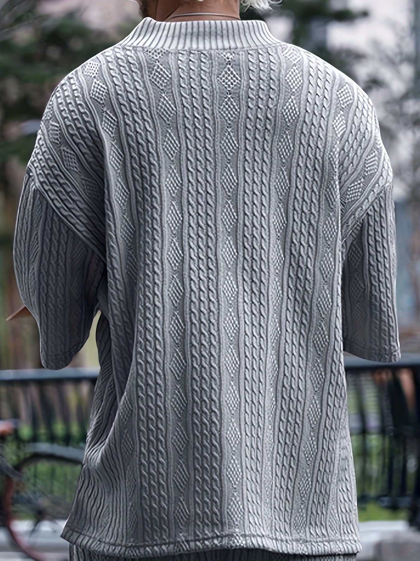 The Latest Casual Loose Fitting Quarter Sleeved Jacquard Knit Shirt From Europe And America, Men's Top, Old Money Style