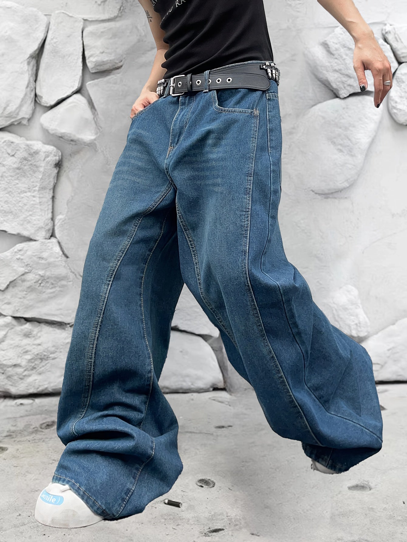 Stylish Comfort Men's Loose Fit Wide Leg Jeans - Soft Stretchy Denim, Relaxed Fit, Fashionable Street Style, Comfy Casual Wear, Perfect for Daily Life