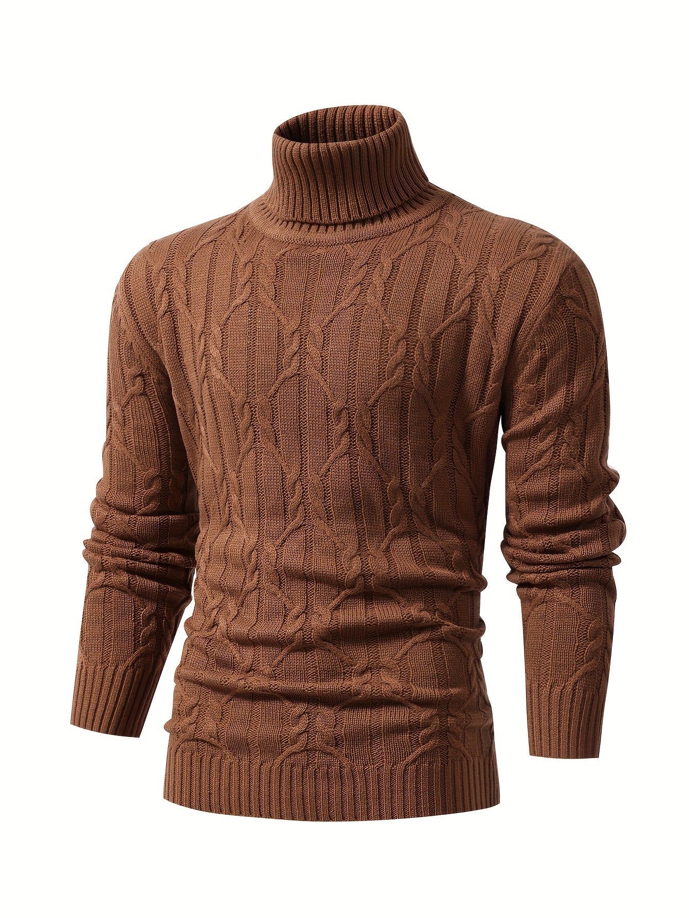 Mens Fashionable Comfortable Knitted Pullover - Stylish Long Sleeve Turtle Neck Top for Urban Adventures - Breathable, All-Day Wear for City Walks, Street Strolls & Outdoor Leisure