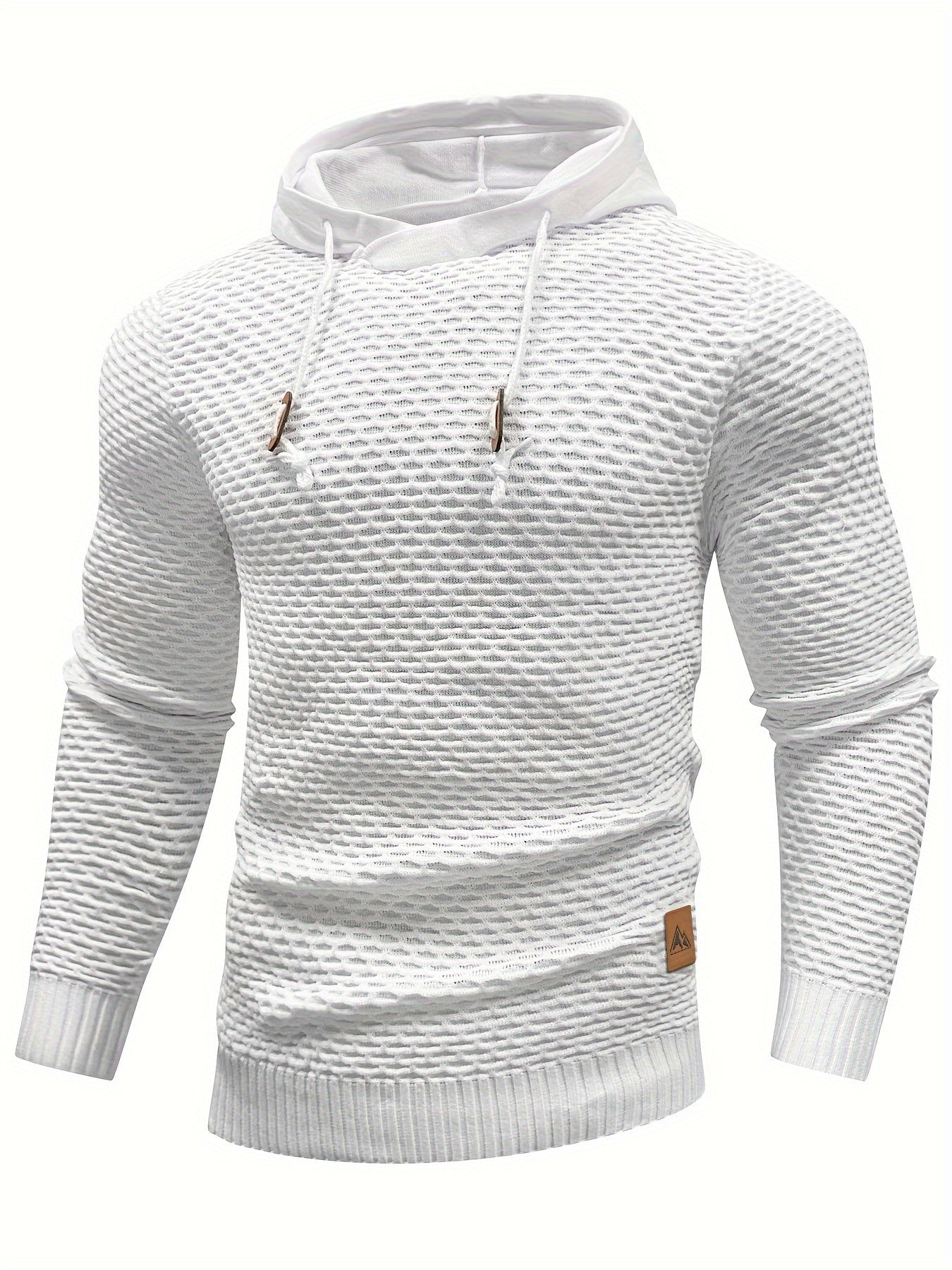 Men's Solid Waffle Hooded Sweatshirt For Spring Fall