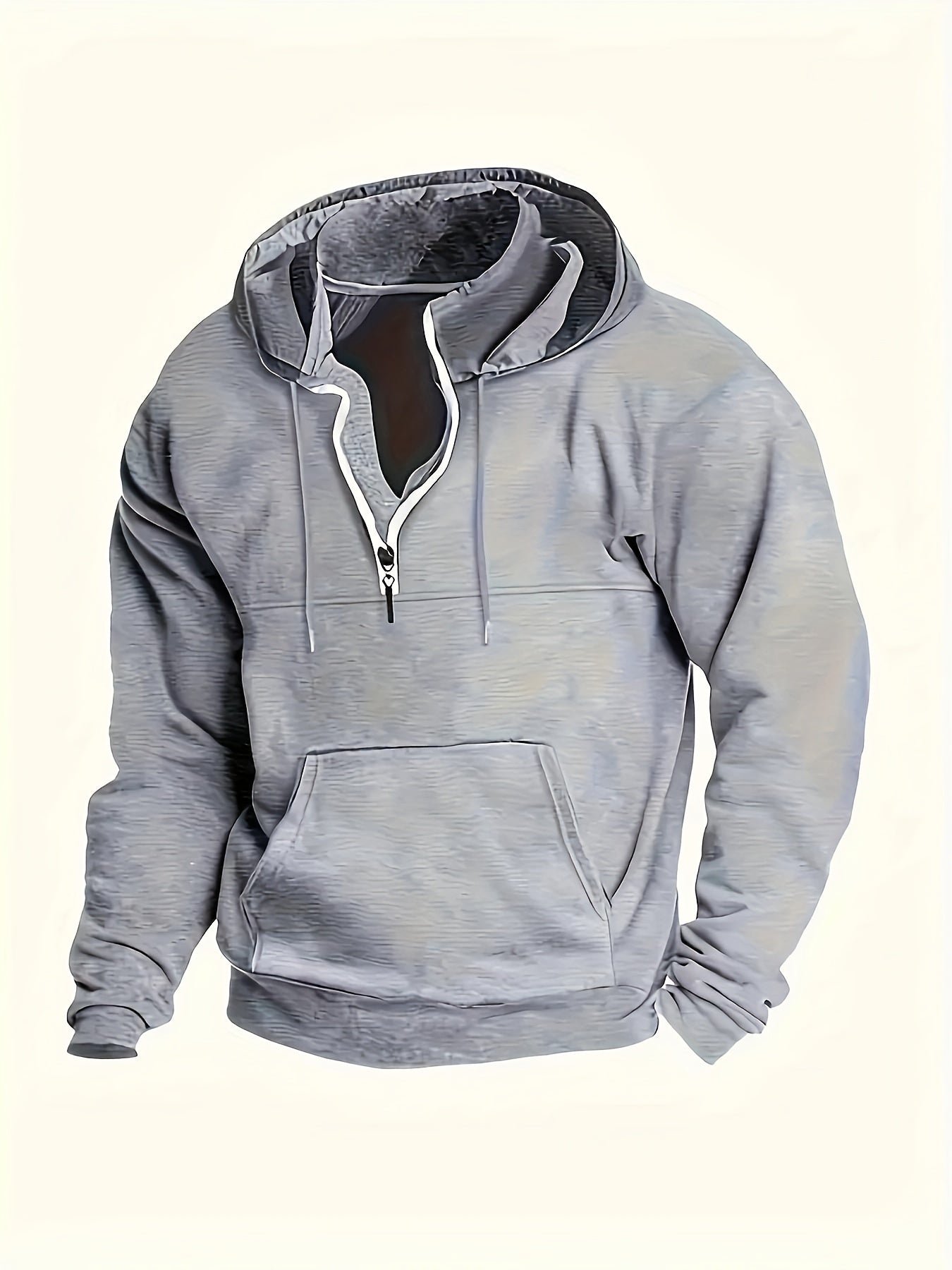 Stylish Men's Solid Color Hooded Sweatshirt - Fashion Hoodies with Zippered Henley Neck, Kangaroo Pocket, and Casual Outdoors Wear Features for Trendy Guys