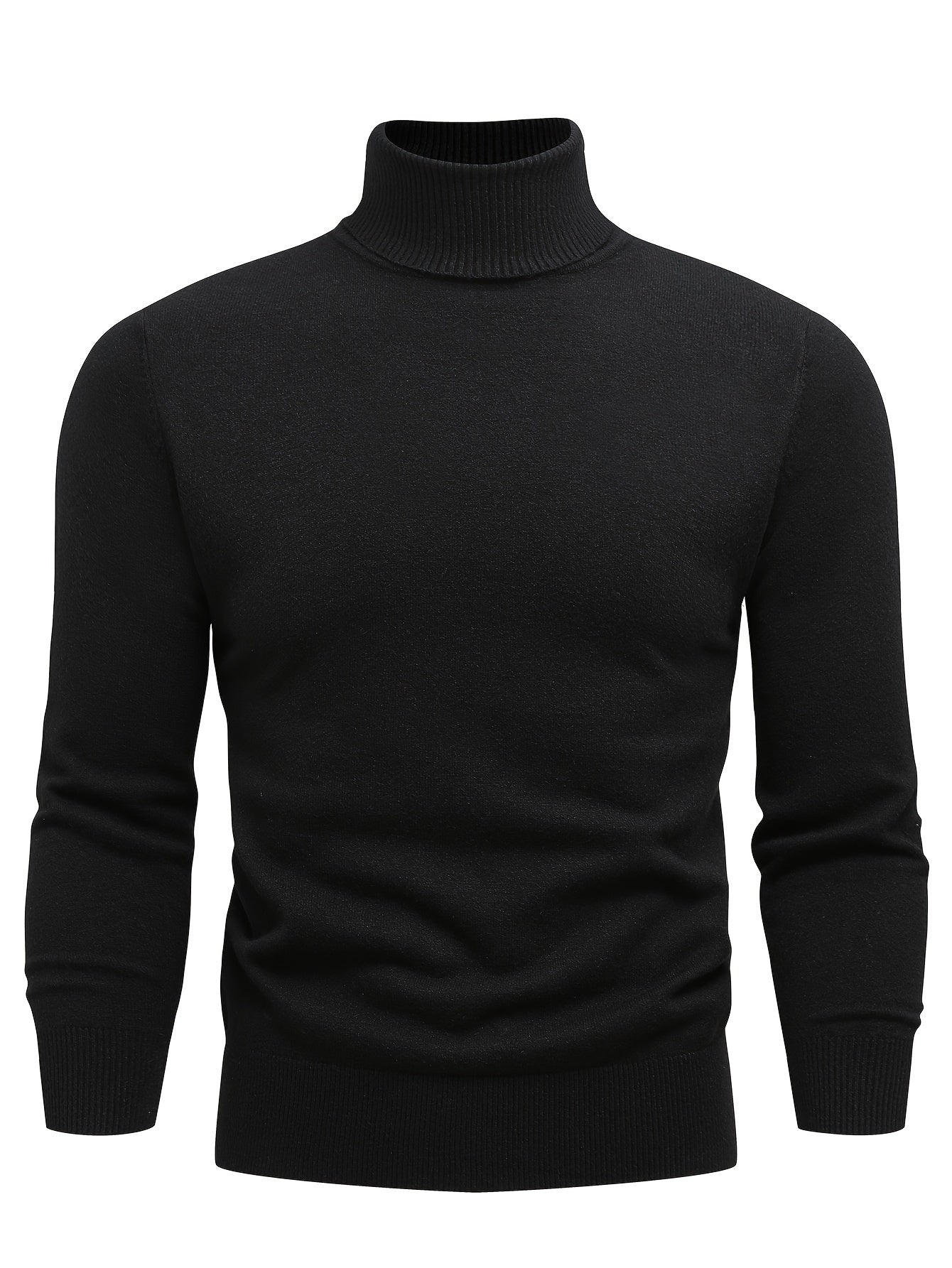 Men's Knitted Sweater, Casual Warm Mid Stretch Solid Turtleneck Pullover Sweater For Fall Winter