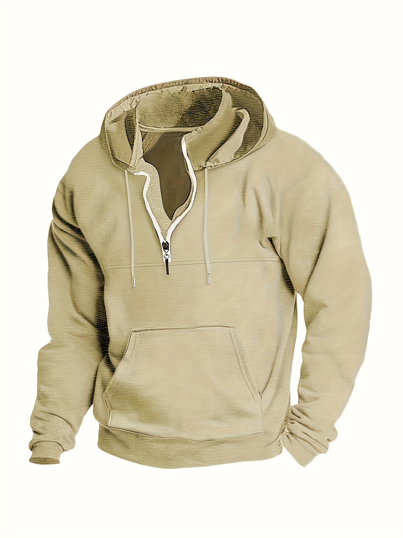 Stylish Men's Solid Color Hooded Sweatshirt - Fashion Hoodies with Zippered Henley Neck, Kangaroo Pocket, and Casual Outdoors Wear Features for Trendy Guys