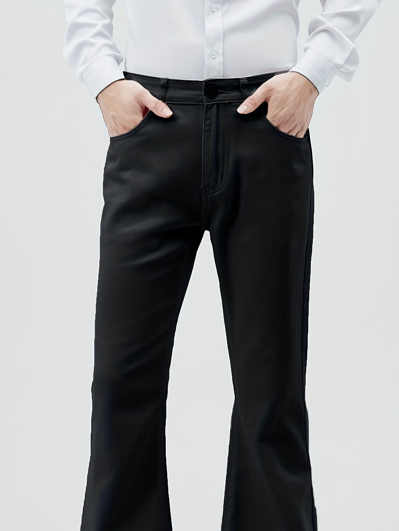 Men's Solid Flared Pants, Spring Fall Casual Stylish Trousers For Males