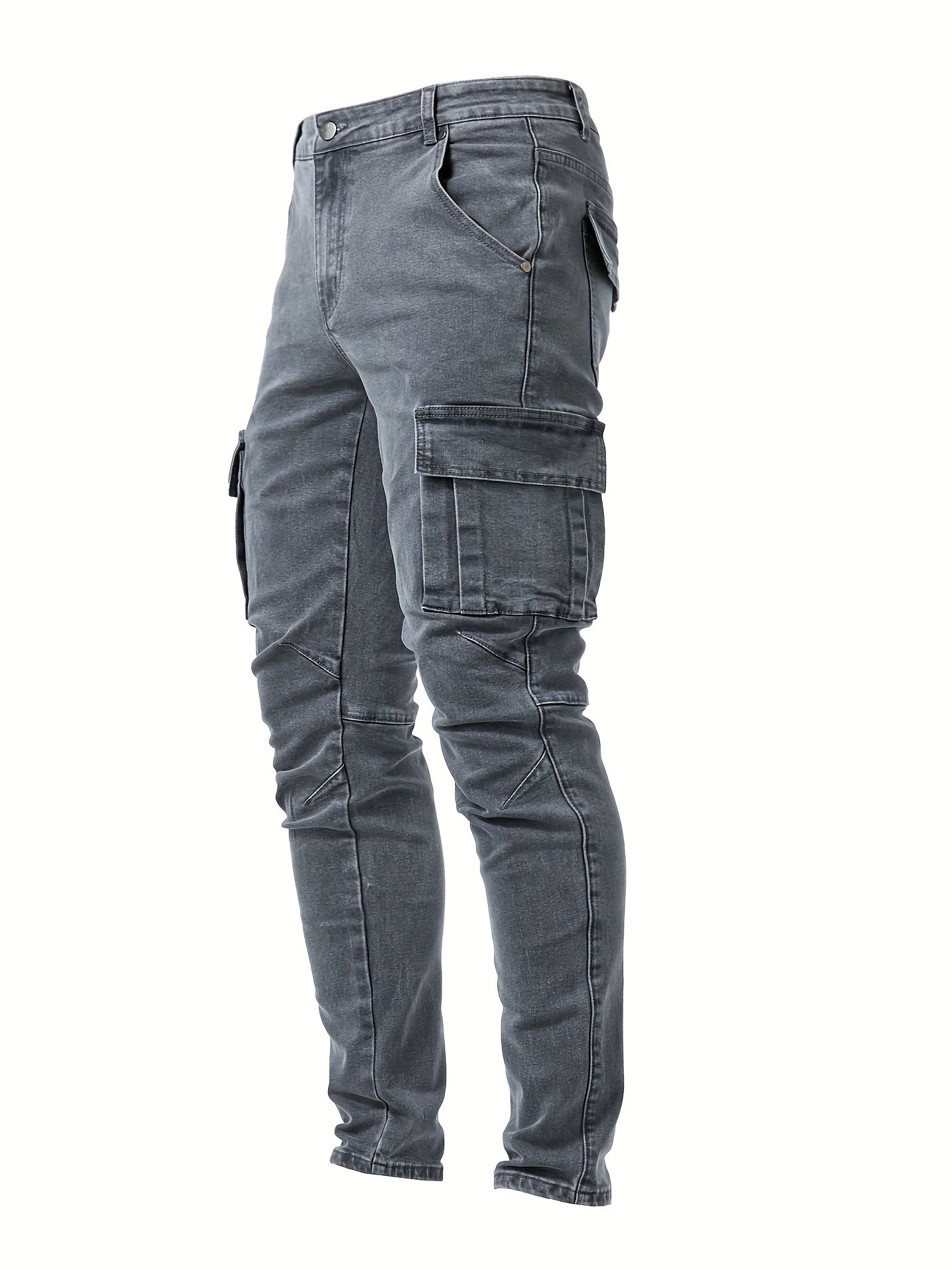 High Stretch Slim Fit Cargo Jeans - Soft, Breathable, Comfortable Denim Pants with Multi Pockets for Teen Men - Perfect for Casual Street Style, All-Season Wear