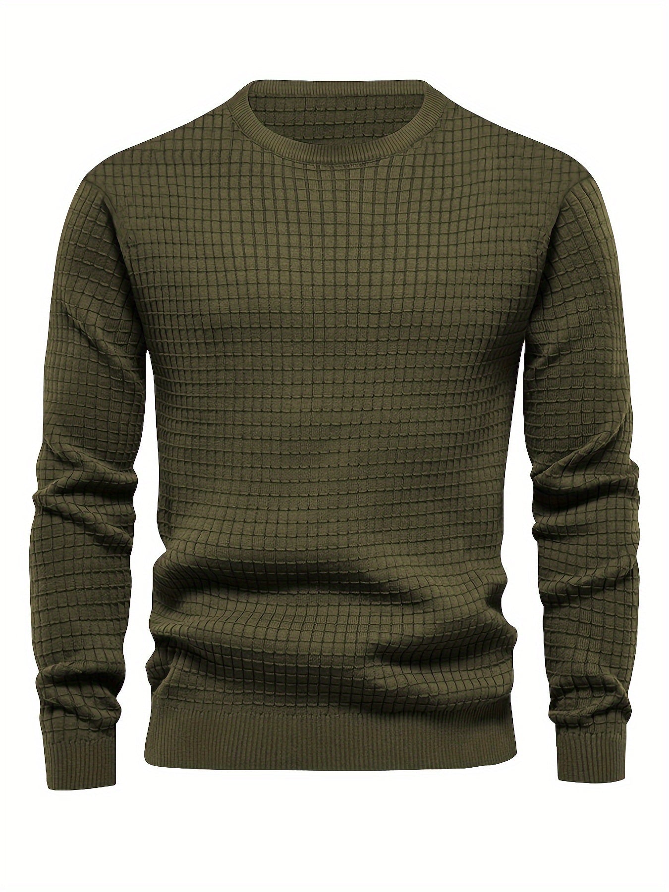 Cozy Waffle Knit Sweatshirt - Men's Casual Stretch Crew Neck Pullover for Autumn Winter - Soft, Breathable, and Comfortable