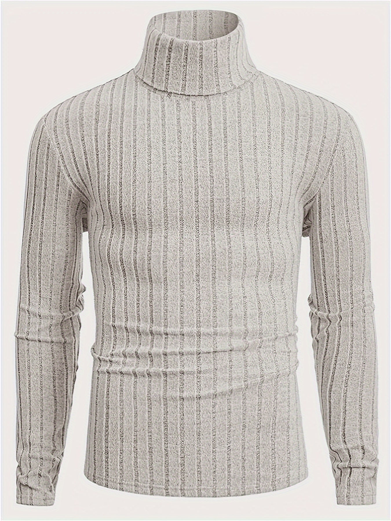 Men's Stylish Stripe Pattern Knitted Pullover, Casual Breathable Long Sleeve Turtle Neck Sweater For Spring Fall