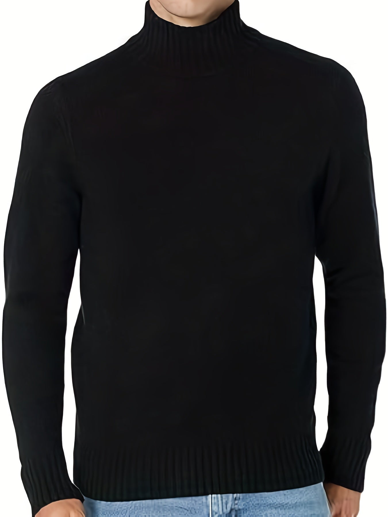 Plus Size Men's Cozy Solid Turtleneck Sweater - Soft, Breathable, Casual Fashion Knit Pullover for Fall and Winter - Warm, Comfortable Clothing for Males with Relaxed Fit