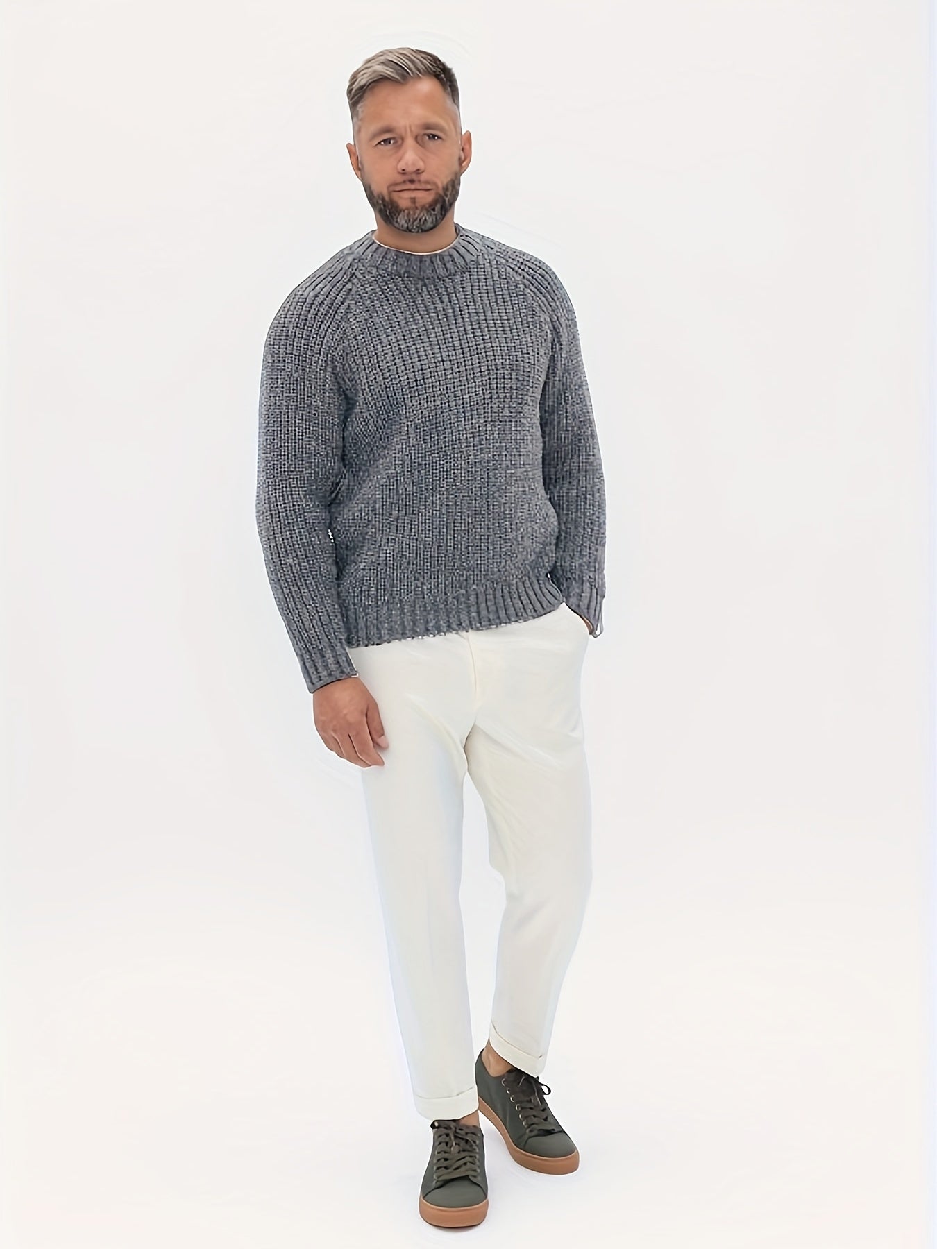 Men's Winter And Fall Solid Sweater, Warm Knit Sweater, As Gifts