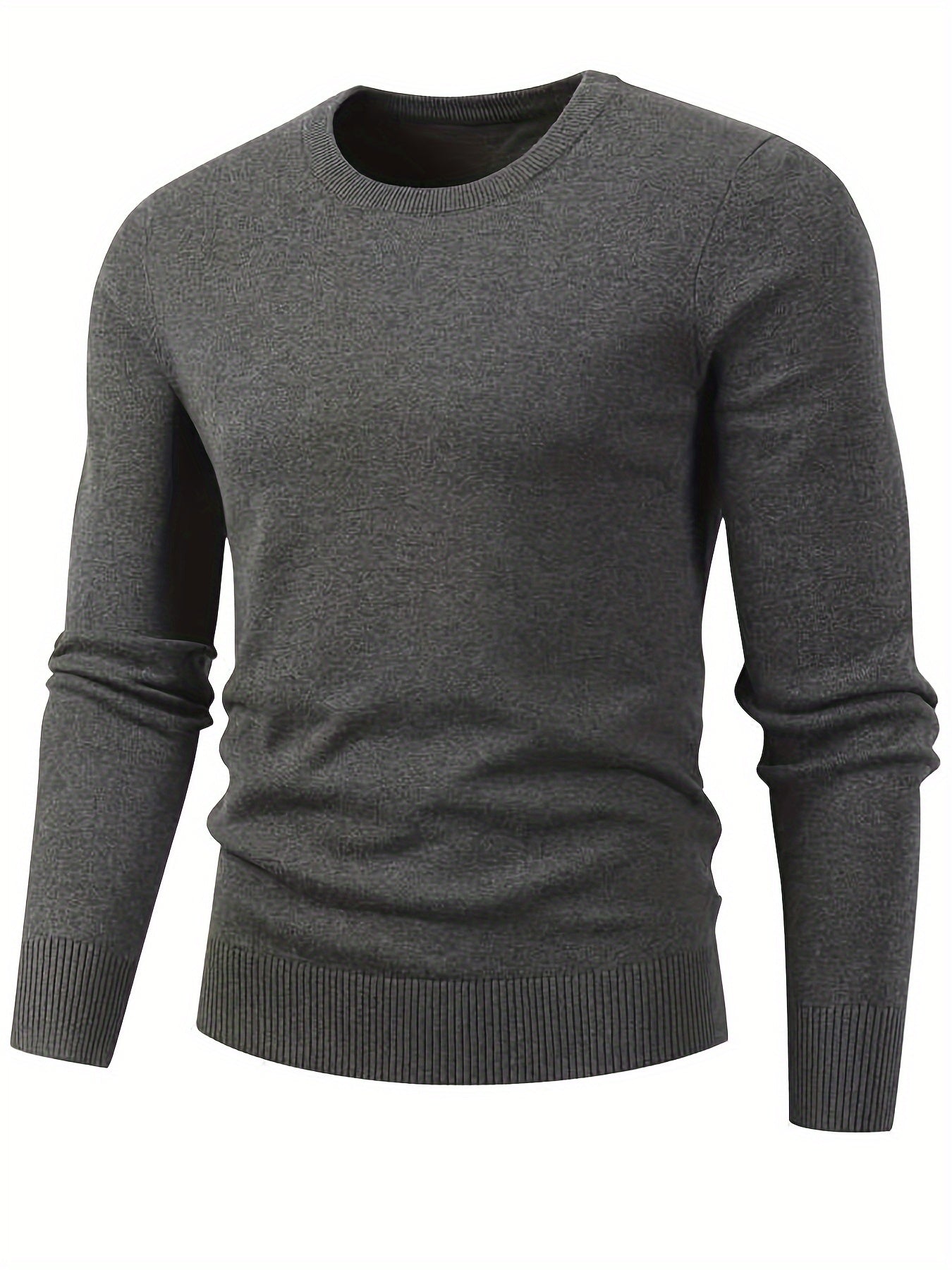 All Match Knitted Solid Sweater, Men's Casual Warm Mid Stretch Crew Neck Pullover Sweater For Men Fall Winter, Old Money Style