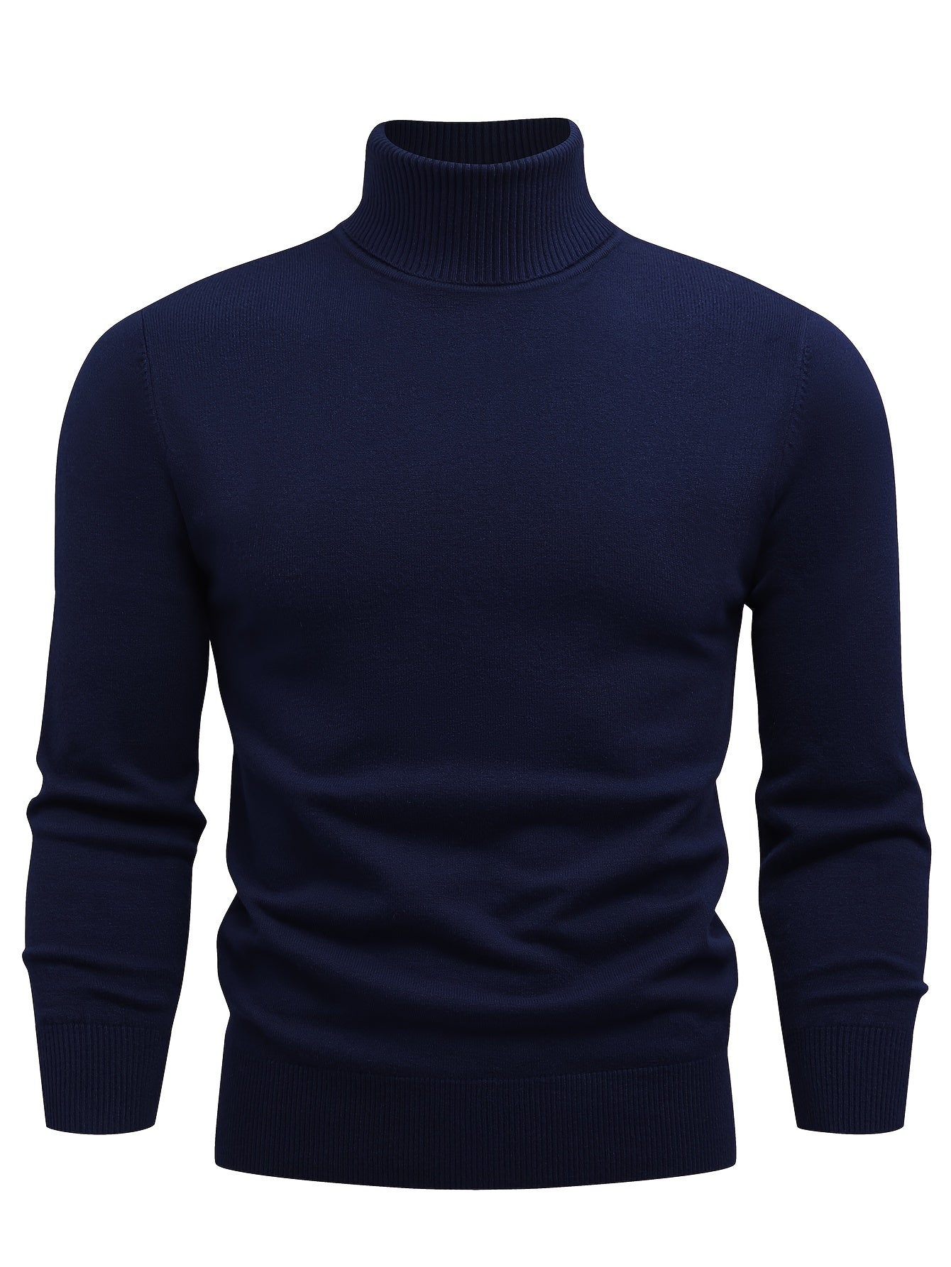 Men's Knitted Sweater, Casual Warm Mid Stretch Solid Turtleneck Pullover Sweater For Fall Winter