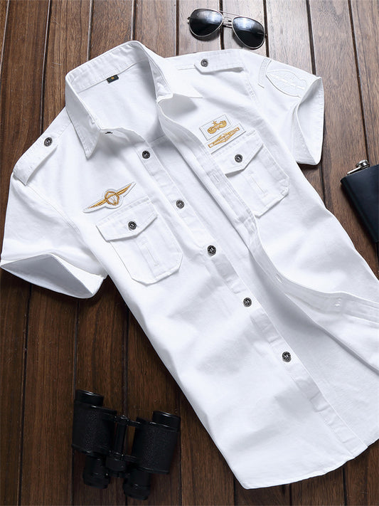 Men's Shirt Summer Shirt Solid Color Turndown Black White Army Green Royal Blue Khaki Daily Holiday Short Sleeve Button-Down Clothing Apparel Cotton Streetwear Simple Casual Classic