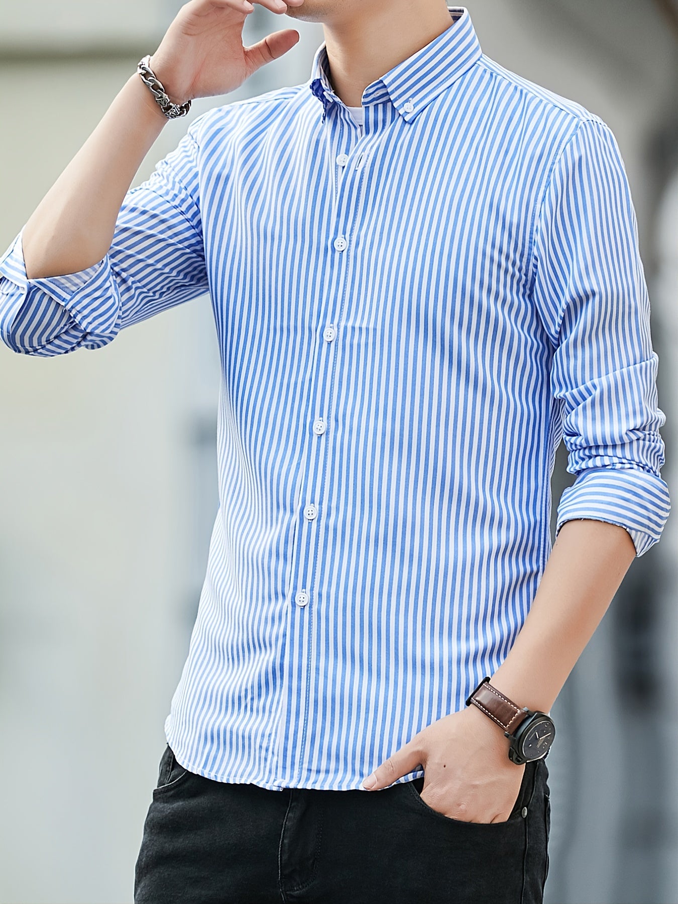 Slim Striped Business Casual Shirt: Perfect Fit for a Stylish Look