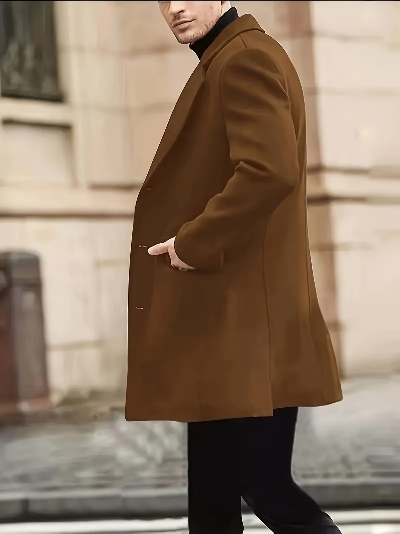 Foruwish - Elegant Retro Trench Coat, Men's Semi-formal Single Breasted Lapel Overcoat For Fall Winter Business