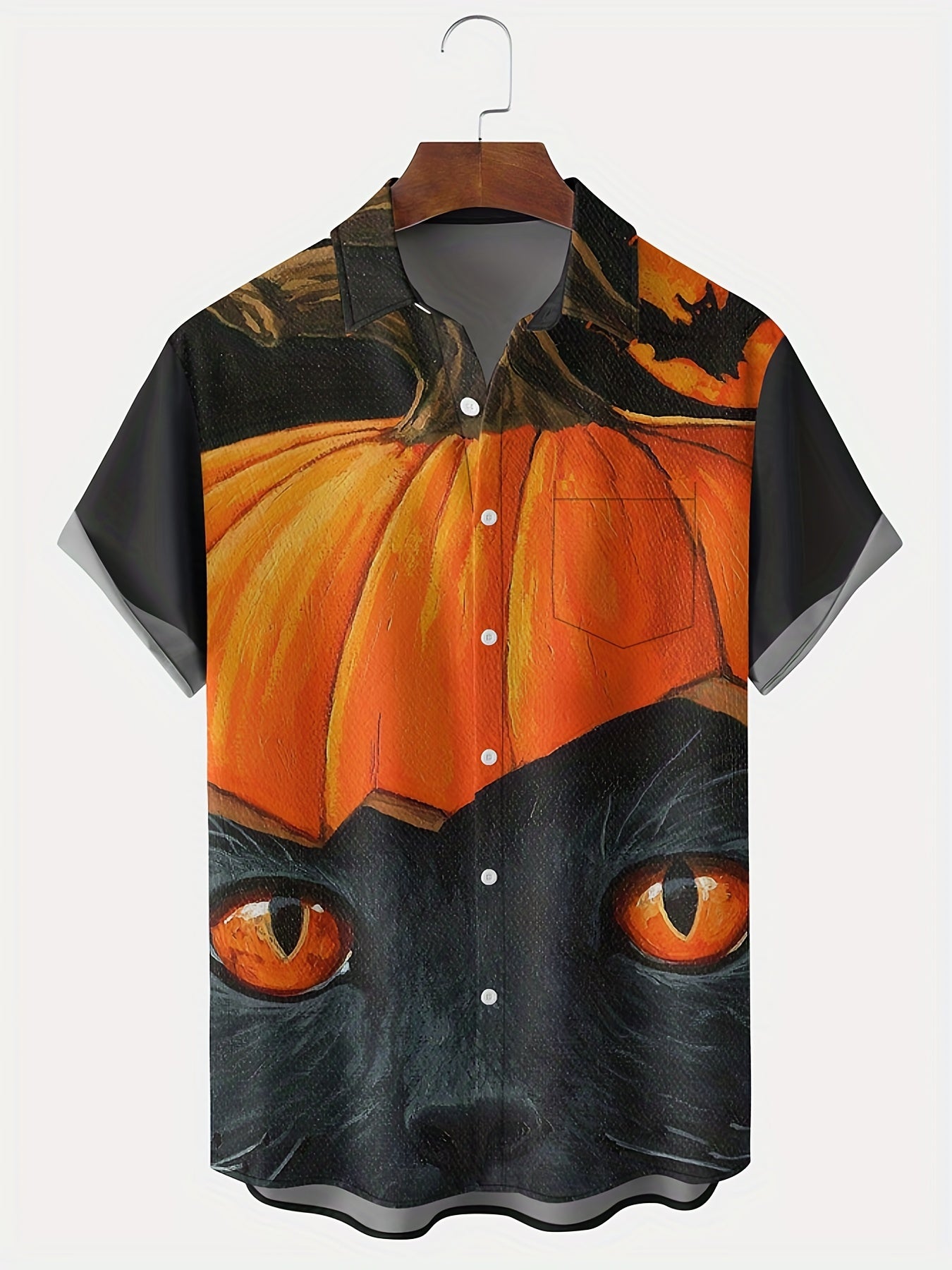 Men's Halloween Print Short Sleeve Lapel Shirt Vintage Bowling Shirt