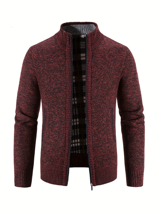 Foruwish - Men's Full Zip Up Casual Cardigan, Patchwork Thermal Regular Fit Knit Sweater