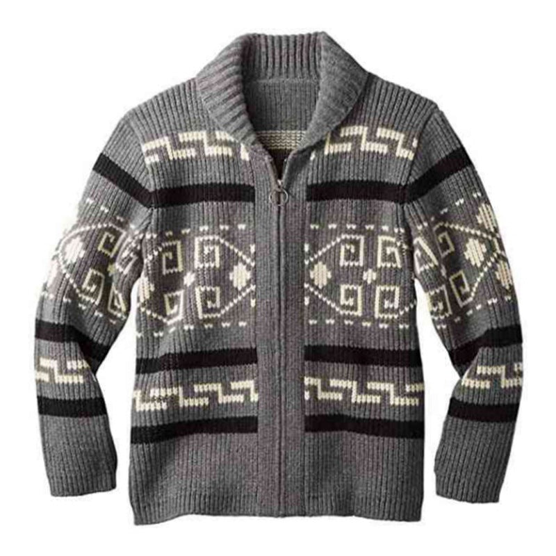 Foruwish - Patchwork Standard Color Block Zipper Men's Aztec Sweater