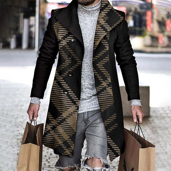 Foruwish - Men's Fashion Vintage Plaid Trench Coat Mid Length Jacket