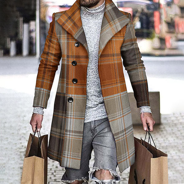 Foruwish - Men's Fashion Vintage Plaid Trench Coat Mid Length Jacket