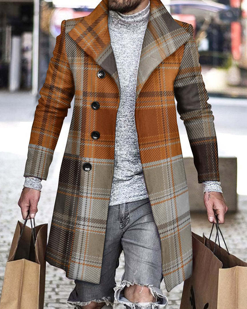 Foruwish - Men's Fashion Vintage Plaid Trench Coat Mid Length Jacket