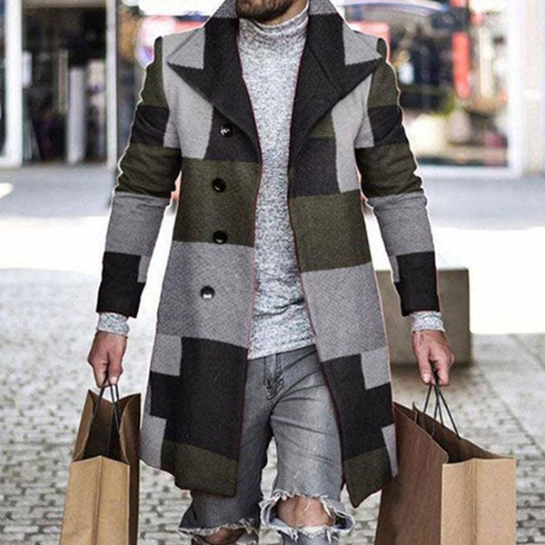 Foruwish - Men's Fashion Vintage Plaid Trench Coat Mid Length Jacket