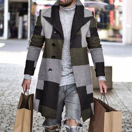 Foruwish - Men's Fashion Vintage Plaid Trench Coat Mid Length Jacket