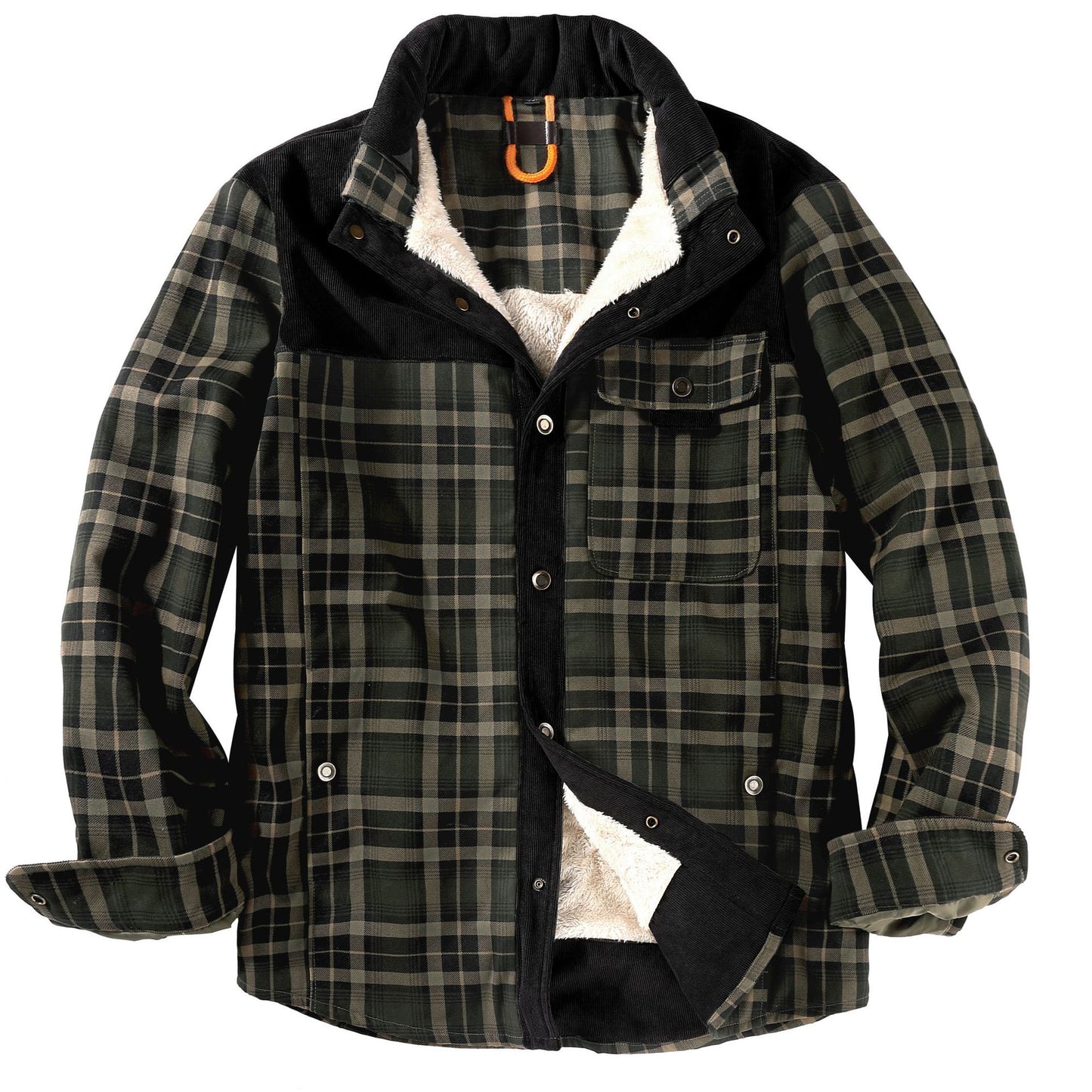 Foruwish - Men's Plaid Coat Jacket Men's Coat Plush Large Winter Warm Cotton Jacket