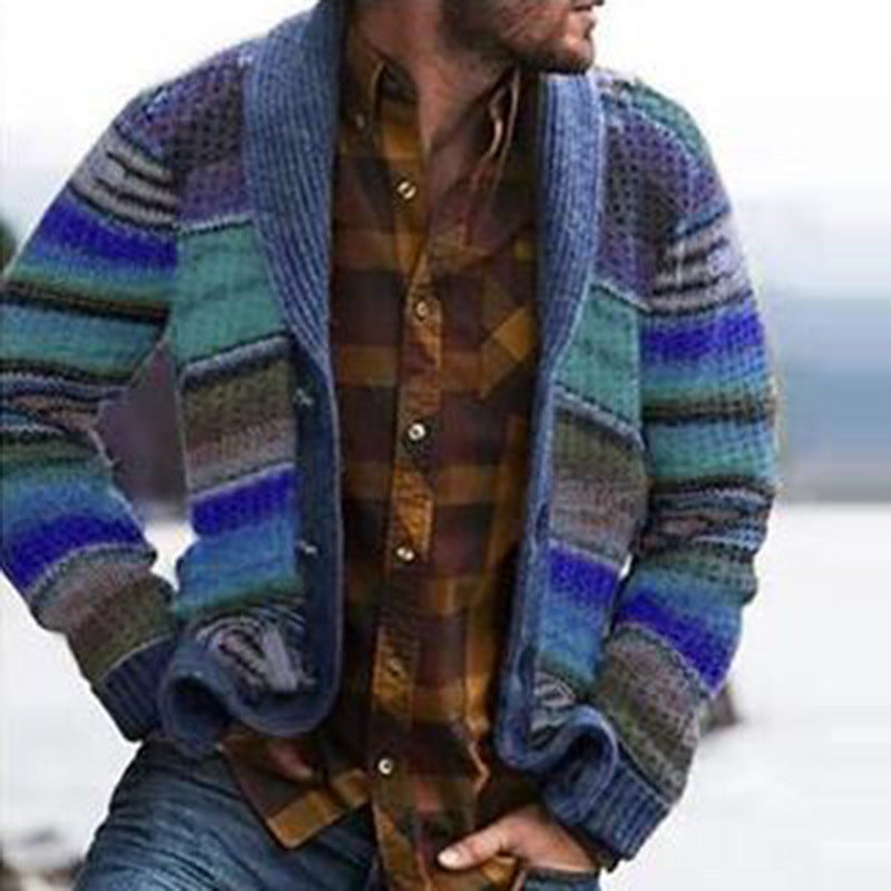 Foruwish - Print Long Sleeve Lapel Button Aztec Jacket Men