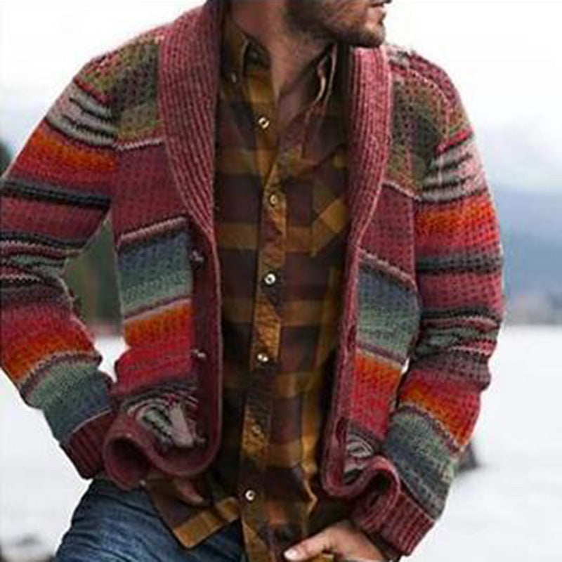 Foruwish - Print Long Sleeve Lapel Button Aztec Jacket Men