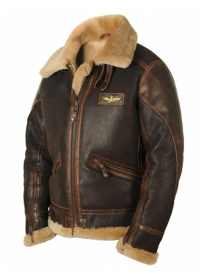 Foruwish - Men's Faux Leather Bomber Jacket Faux Fur Breathable w/Thermal Lining Aviator Jacket Classic WW2 Fur Aviator Jacket Mrlanz Oversize Thick Bomber Jacket For Hunting, Fishing, Work Wear