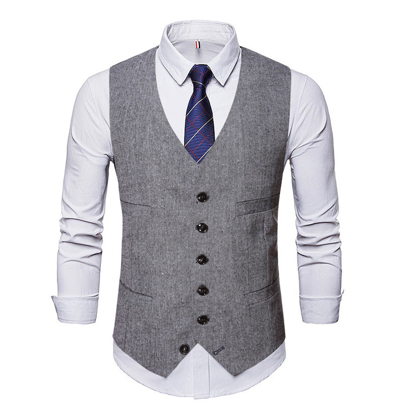 Foruwish - Single-breasted V-neck Vest Men's Suit Solid Color British Style Vest