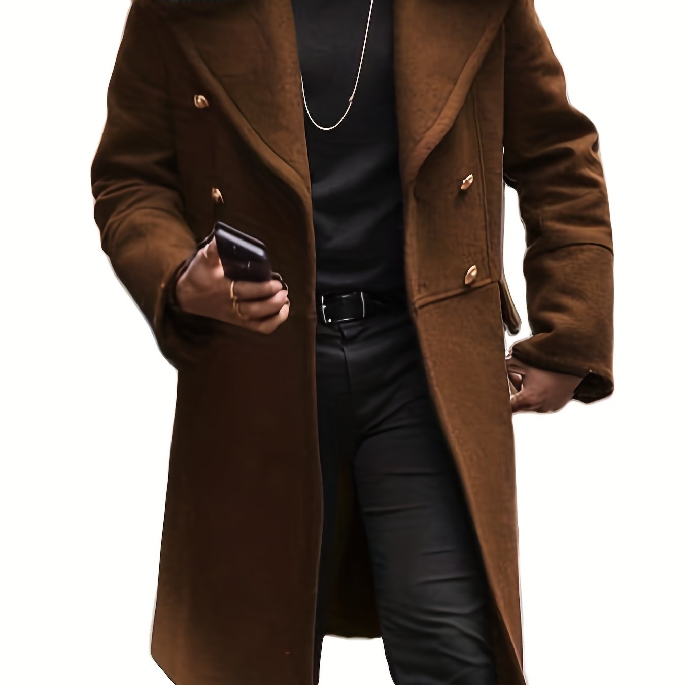 Foruwish - Men's Warm Double Breasted Overcoat, Casual Elegant Faux Woolen Trench Coat For Fall Winter