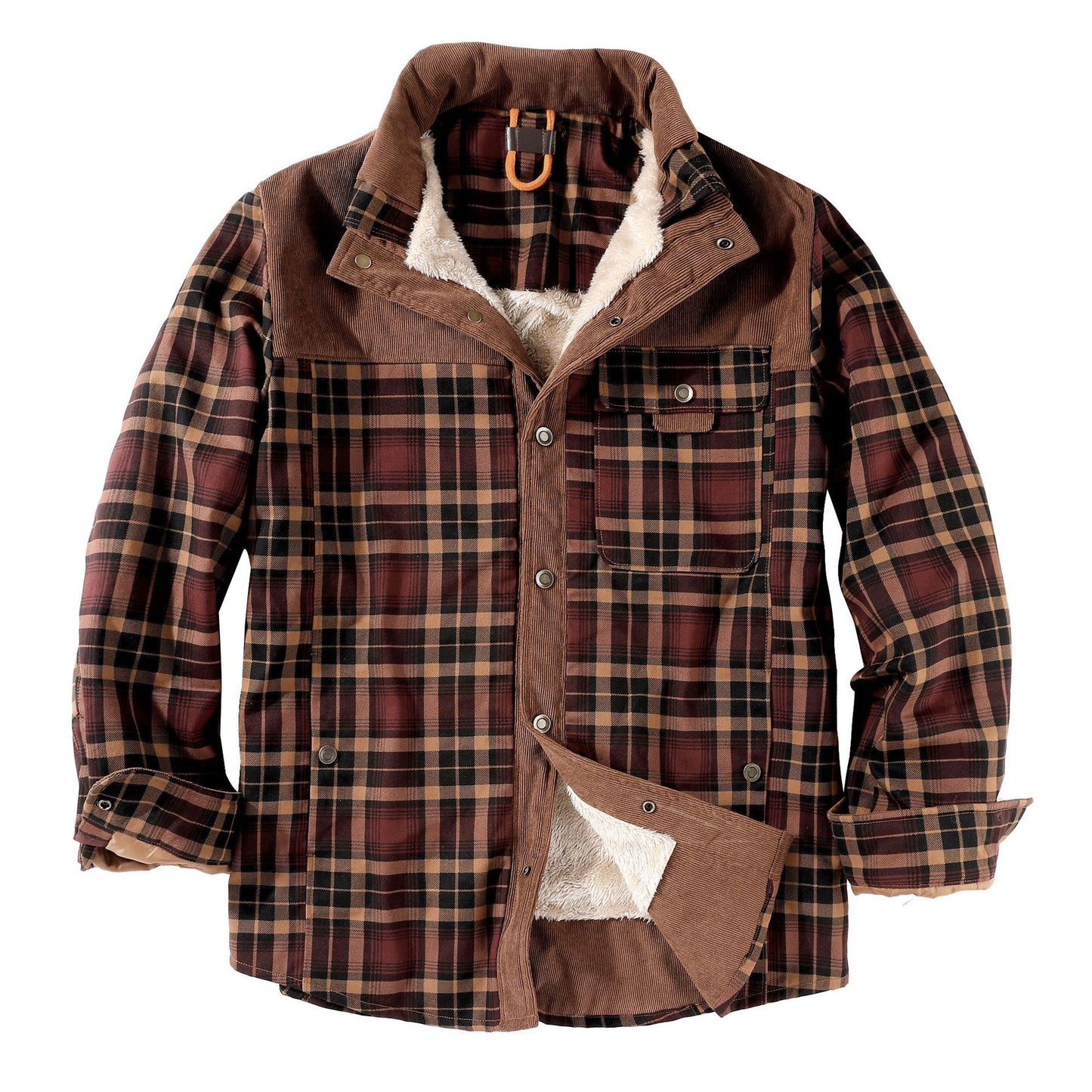 Foruwish - Men's Plaid Coat Jacket Men's Coat Plush Large Winter Warm Cotton Jacket