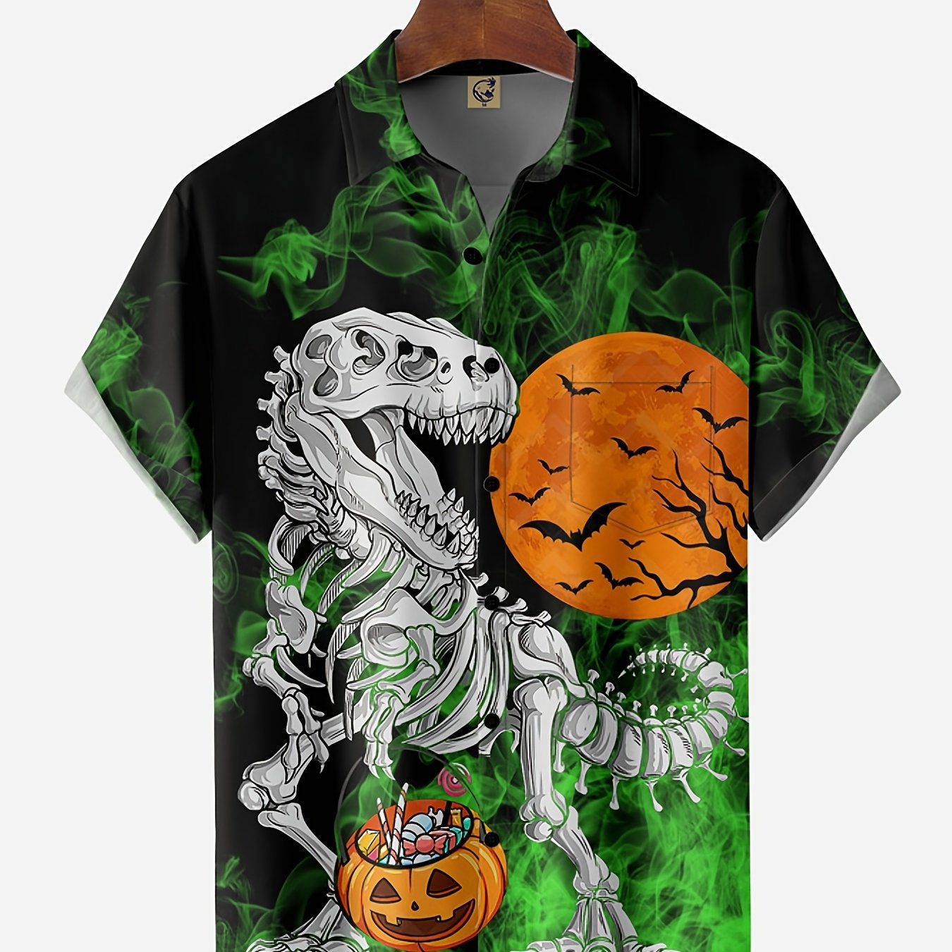 Men's Halloween Print Short Sleeve Lapel Shirt Vintage Bowling Shirt