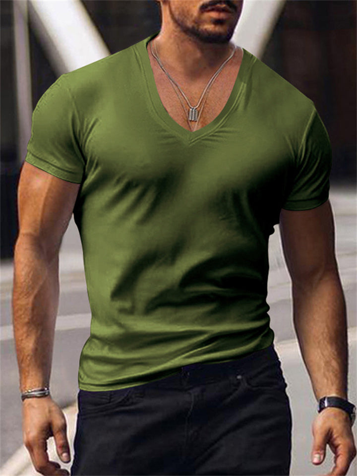 Men's T Shirt Tee Tee Top Plain V Neck Street Vacation Short Sleeves Clothing Apparel Designer Basic Modern Contemporary