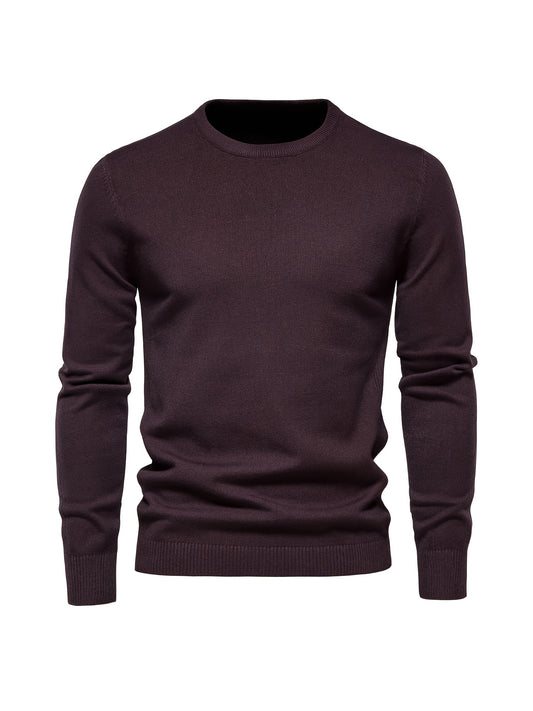 Foruwish - Men's Solid Color Crew Neck Slim Fit Knit Sweater