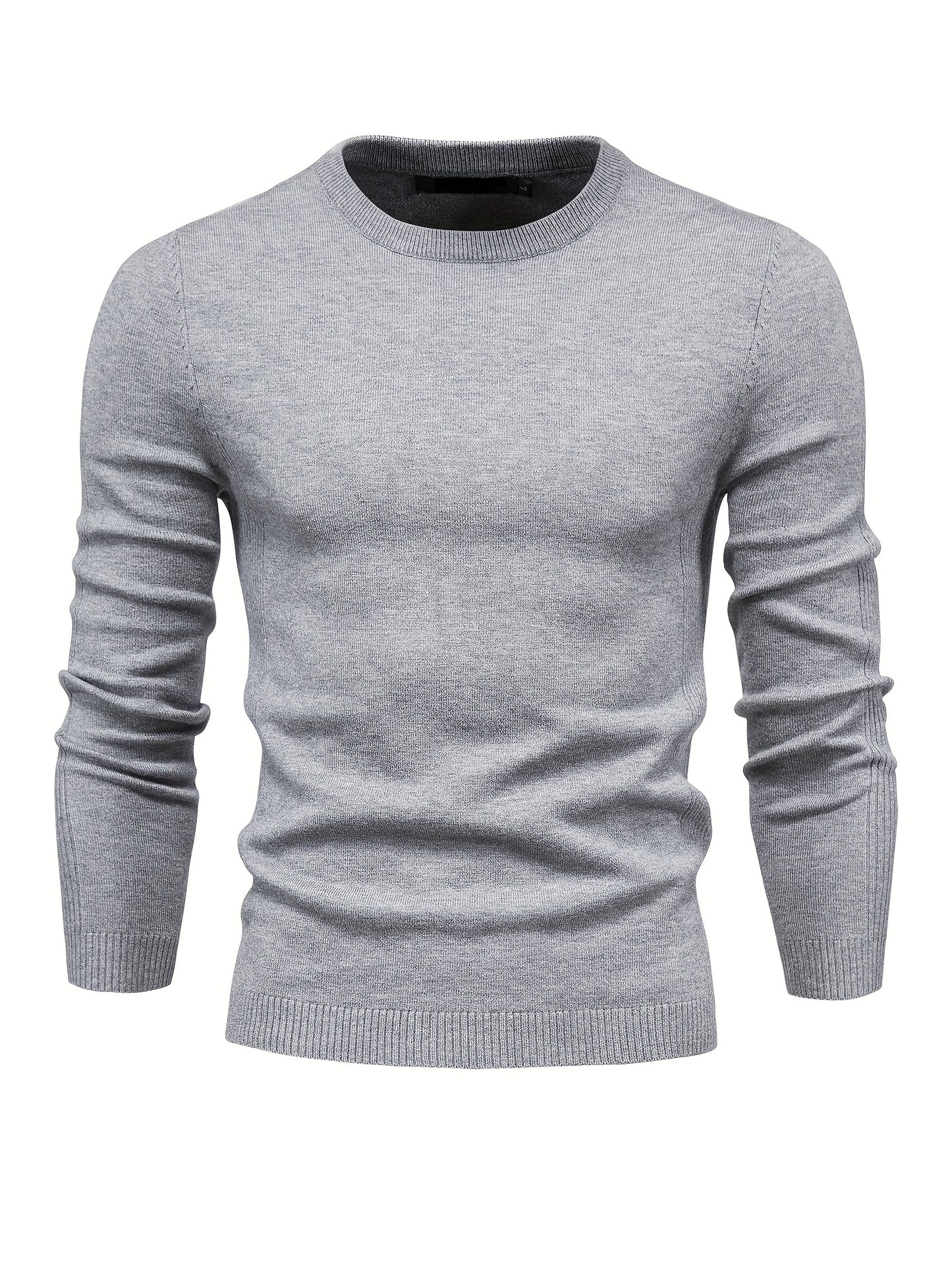 Foruwish - Men's Solid Color Crew Neck Slim Fit Knit Sweater