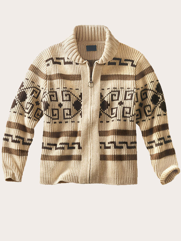 Foruwish - Patchwork Standard Color Block Zipper Men's Aztec Sweater