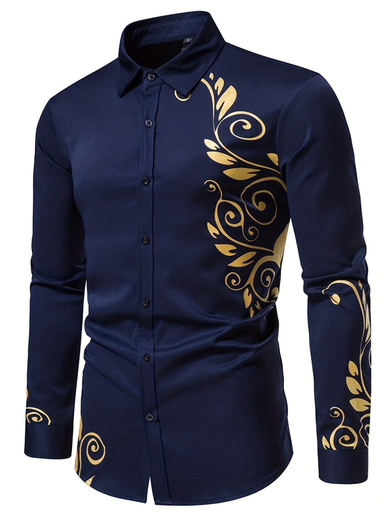 Make a Statement in This Stylish Men's Gold-Printed Long-Sleeved Shirt