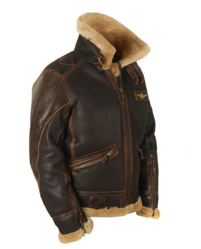 Foruwish - Men's Faux Leather Bomber Jacket Faux Fur Breathable w/Thermal Lining Aviator Jacket Classic WW2 Fur Aviator Jacket Mrlanz Oversize Thick Bomber Jacket For Hunting, Fishing, Work Wear